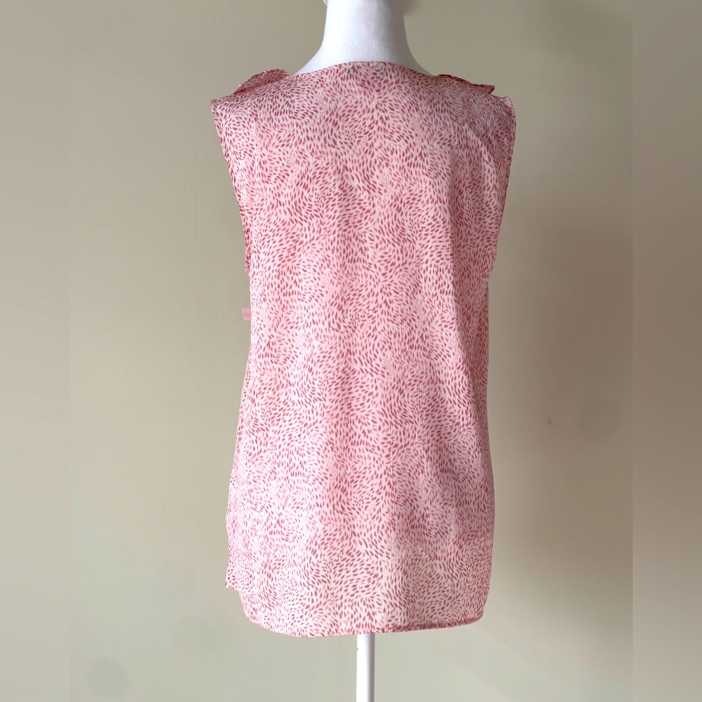 Vince Camuto Abstract Flora Pink Ruffle Neck Sleeveless Top - Picture 6 of 8